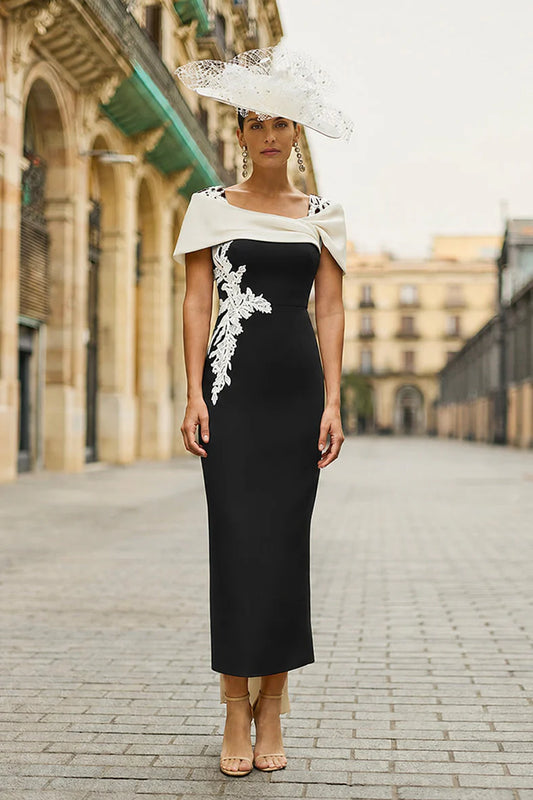 Couture Club Black Ivory Bow Back Off-Shoulder Dress