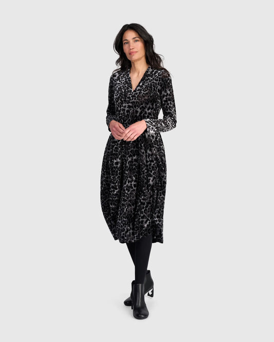 Alembika Luminary Cocoon Dress, Black/Pewter Leopard