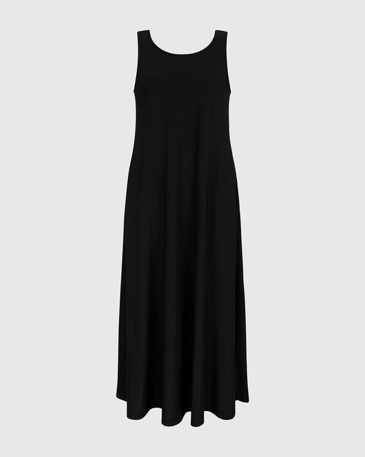 Alembika Black Sleeveless Maxi Dress with Round Neck and Side Pockets ED304B