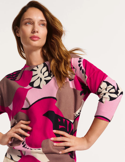 Faber Pink Wave Round Neck Sweater – Long Sleeve Casual Knit 95401