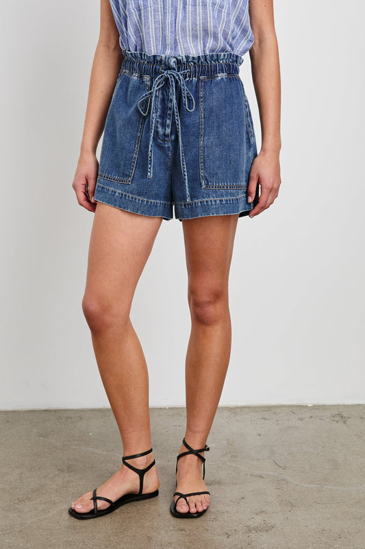 Rails Classic Blue Denim Mid-Length High Rise Shorts FOSTER