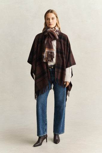 Gant Brown Checked Wool Poncho