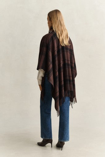 Gant Brown Checked Wool Poncho