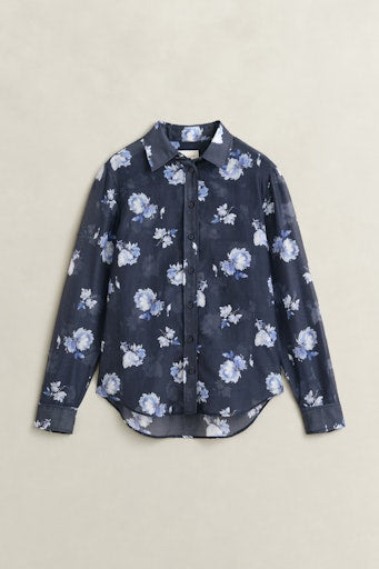 Gant Dark Blue Floral Print Cotton Silk Shirt