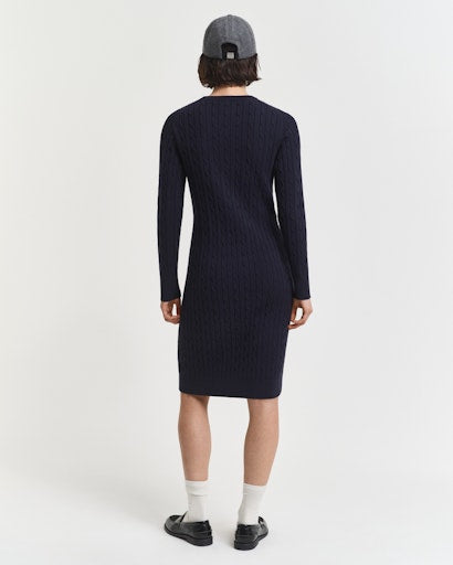 Gant Evening Blue Stretch Cotton Cable Knit Crew Neck Dress