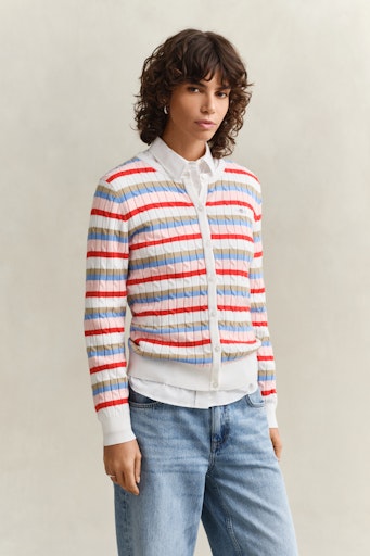 Gant Striped Cable Knit Cardigan 4800112