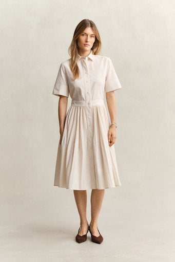 Gant Cream Short Sleeve Pleated Cotton Shirt Dress 4503486