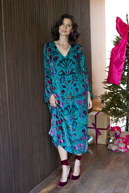 Sahara Multicoloured Winter Paisley Devoré Dress GRD6613-WPD