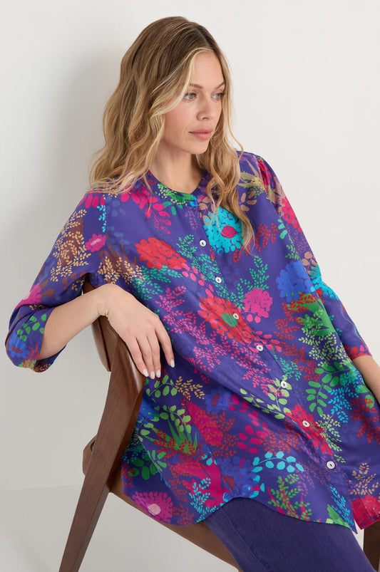 Sahara Multi-Coloured Print Secret Garden Silk Shirt GRT5604-BBG