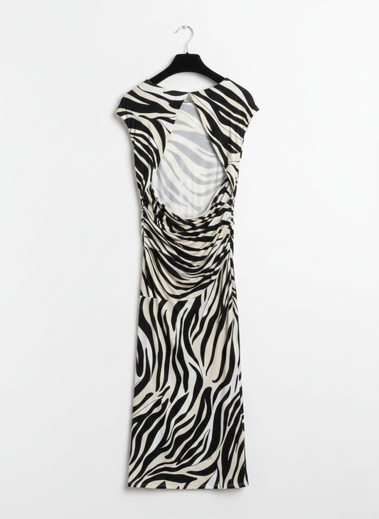 Marella Sport Black Patterned Jersey Midi Dress MLSRUGIAD