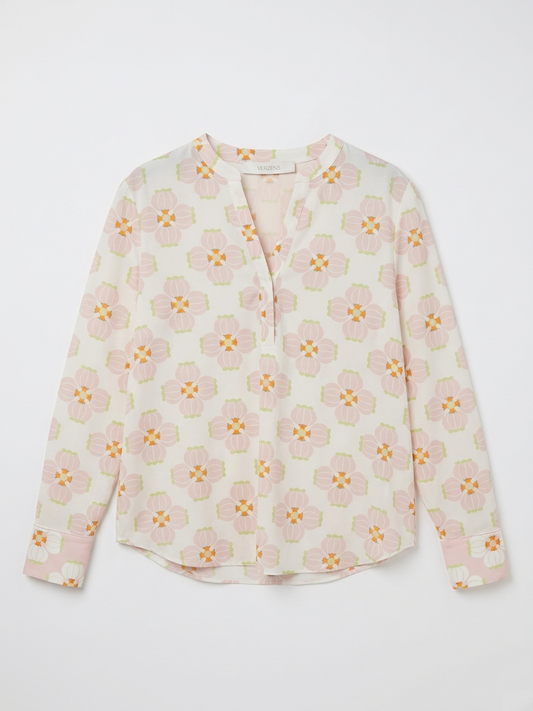 Herzens Pink Abstract Floral Silk Top