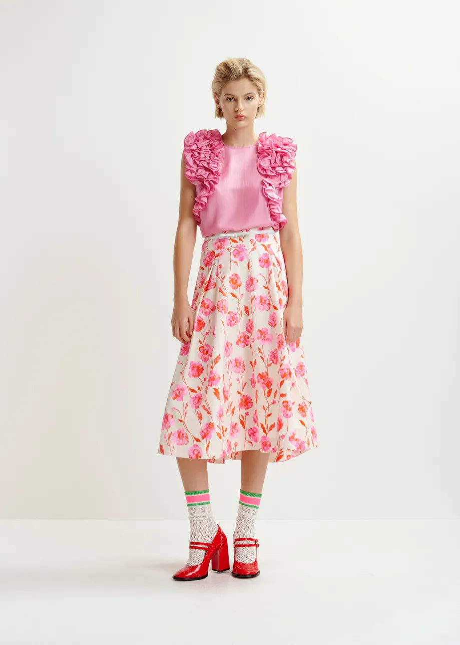 スカート ESSENTIEL ANTWERP Women Mid Skirts HANDKERCHIEF WH00 White White mesh skirt with bead embellishments | Essentiel