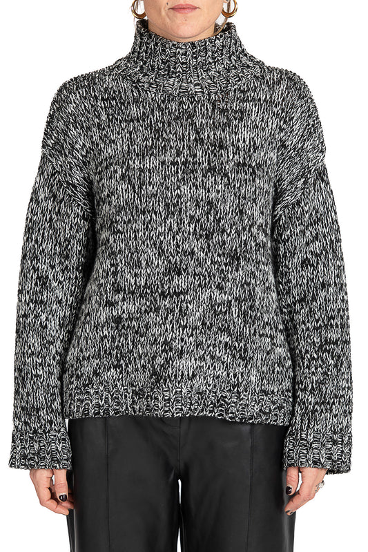 Diana Gallesi Black & White Patterned Wool Blend High Neck Sweater