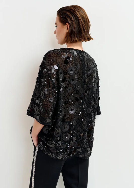 Essentiel Antwerp Black sequin-embellished top Isparkle