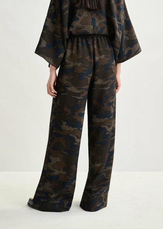 Essentiel Antwerp Brown, khaki and black wide-leg trousers Itchy