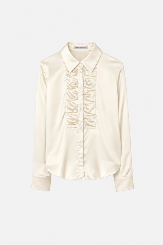 Luisa Cerano Eggshell Long-Sleeved Silk Shirt Blouse