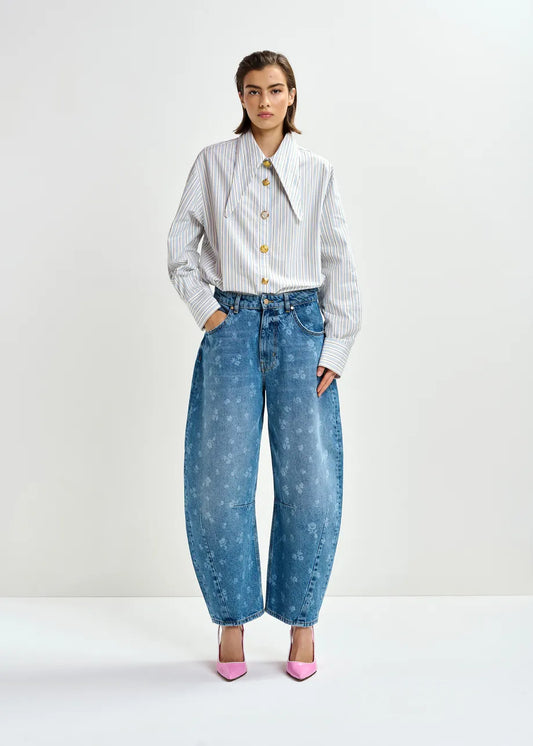 Essentiel Antwerp Blue Floral-Print Barrel-Leg Cropped Jeans JO1