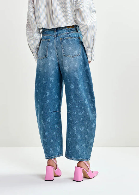 Essentiel Antwerp Blue Floral-Print Barrel-Leg Cropped Jeans JO1