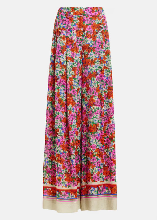 Essentiel Antwerp Multicolour Silk-Blend Floral Print Wide-Leg Trousers