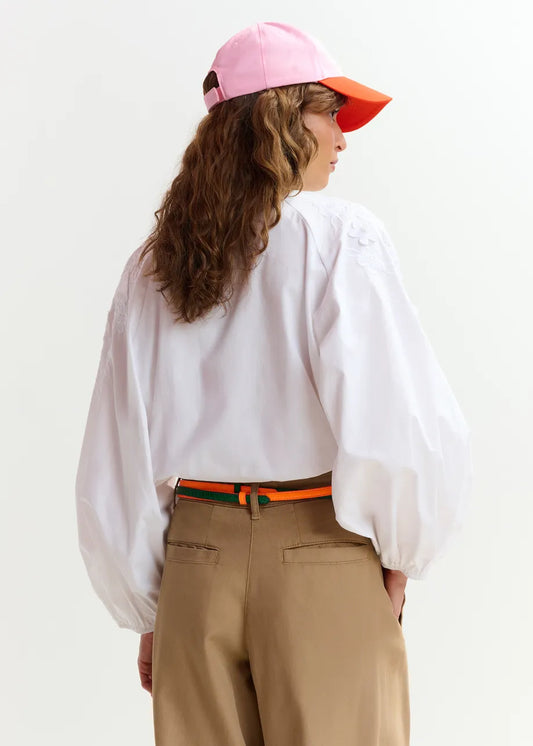 Essentiel Antwerp White Cotton Shirt with Appliqué Flowers