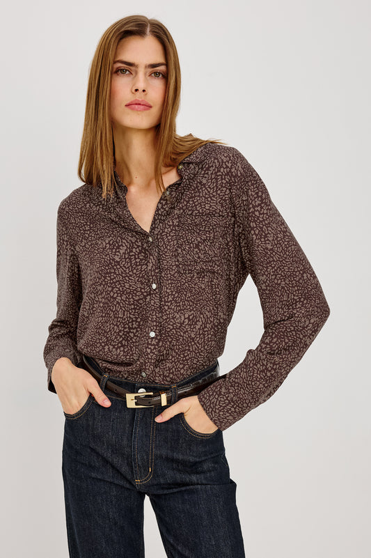 Rails Cocoa Cheetah Print Button-Up Long Sleeve Shirt
