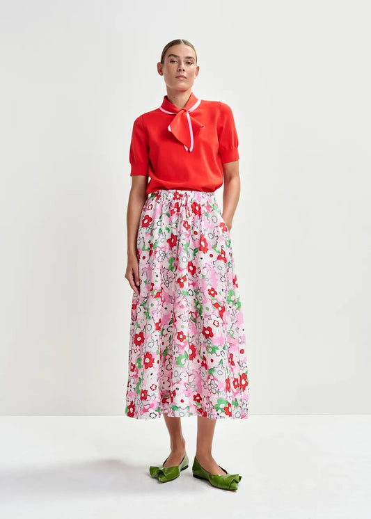 Essentiel Antwerp Off-white and Multicolour Floral-Jacquard Midi Skirt Julianne