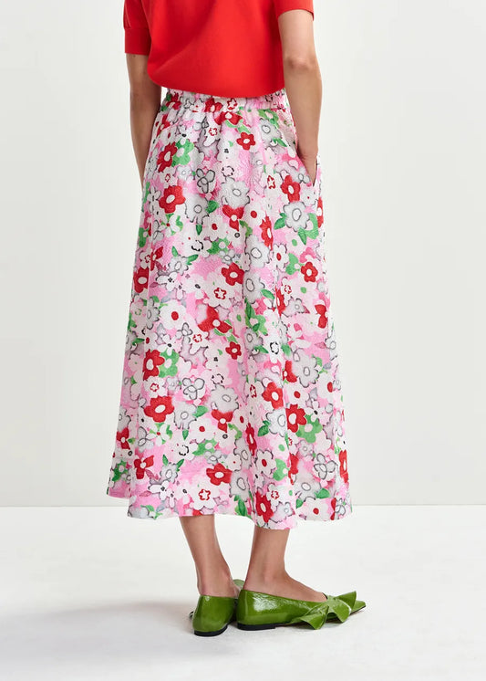 Essentiel Antwerp Off-white and Multicolour Floral-Jacquard Midi Skirt Julianne