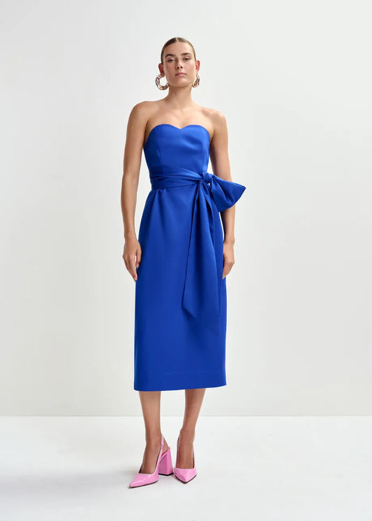 Essentiel Antwerp Blue Strapless Midi Dress with Wrap-Belt JUROR
