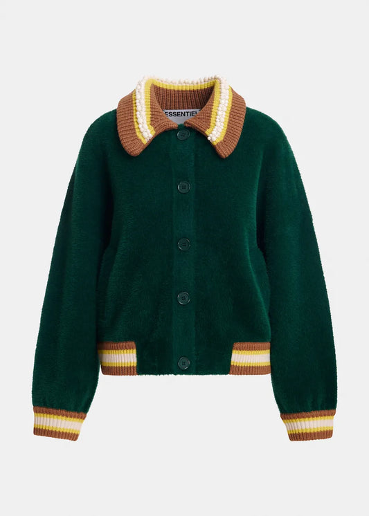Essentiel Antwerp Forest Green Cardigan with Embellished Collar