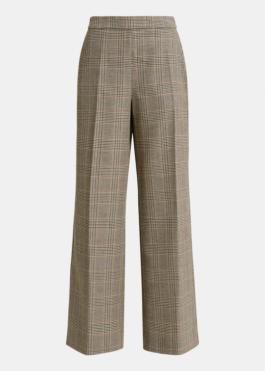 Essentiel Antwerp Brown Checked Wide-Leg Trousers