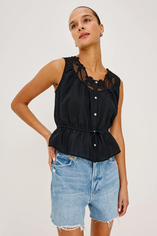 Rails Black Lattice Embroidery Sleeveless top LEILANI