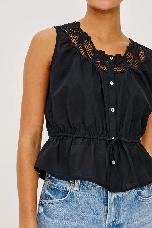 Rails Black Lattice Embroidery Sleeveless top LEILANI