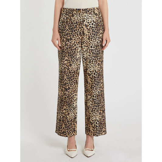 Marella Sport Animal Print Cropped Wide Leg Trousers in a Linen Cotton Blend MLSDOMINIO