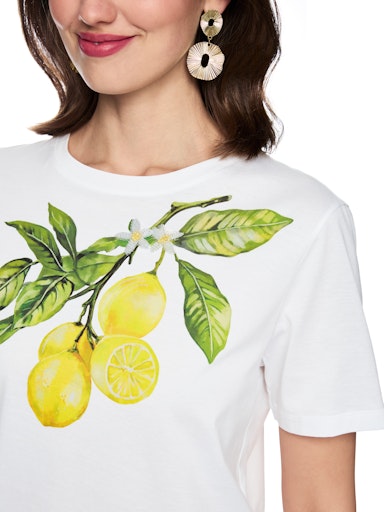 Marc Cain White with Lemon Print Crew Neck T-Shirt