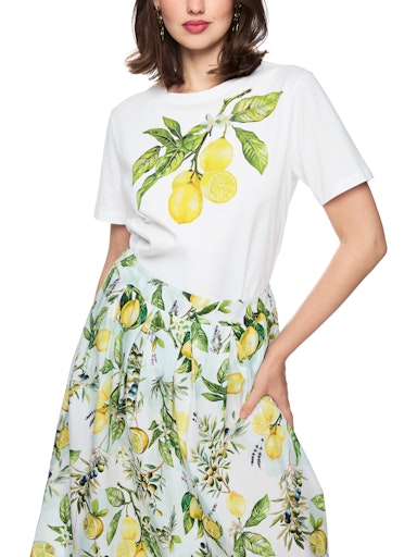 Marc Cain White with Lemon Print Crew Neck T-Shirt