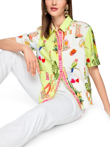 Marc Cain Desert Fiesta Print Short-Sleeve Shirt Blouse AS51.32 W52
