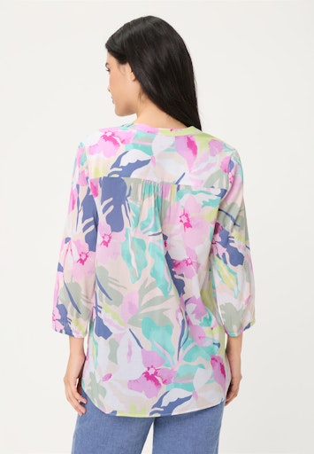 Olsen Multi-Coloured Floral Print Blouse with V-Neck and 3/4 Sleeve