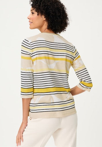 Olsen Yellow Floral & Stripe T-Shirt – Round Neck, Half Sleeve 11105326