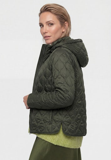 Olsen Olive Green Quilted Jacket with Removable Hood & Zip Fastening