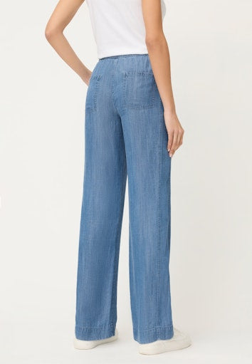 Olsen Denim Blue Wide-Leg Trousers with Elasticated Waistband
