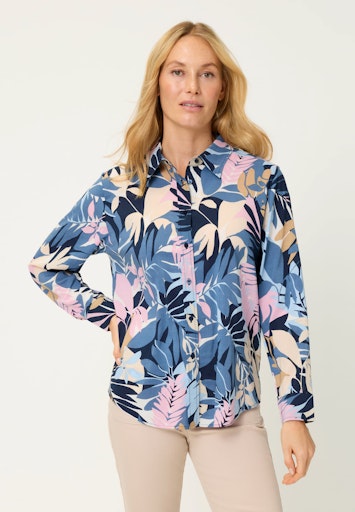 Olsen Blue Bold Leaf Print Relaxed Fit Long Sleeve Shirt – 12002179