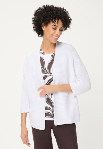 Olsen White Cotton Open Cardigan with 3/4 Sleeve