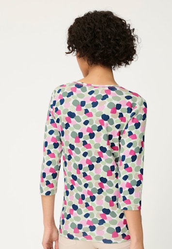 Olsen Multi-Colour Print Cotton T-Shirt with Round Neck, 3/4 Sleeves 11105354