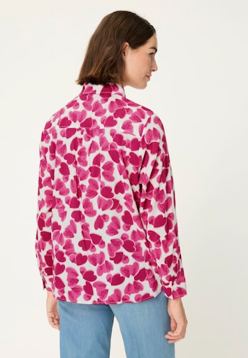 Olsen Fuchsia Heart Print Long Sleeve Shirt with Collar & Button Cuffs 12002182