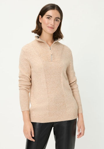Olsen 1/4 Zip High-Neck Long-Sleeve Sweater in soft biscuit 11004724
