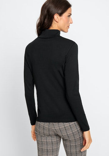 Olsen Black Long Sleeve 100% Cotton Polo Neck Top 11104429