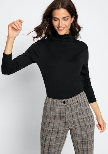 Olsen Black Long Sleeve 100% Cotton Polo Neck Top 11104429