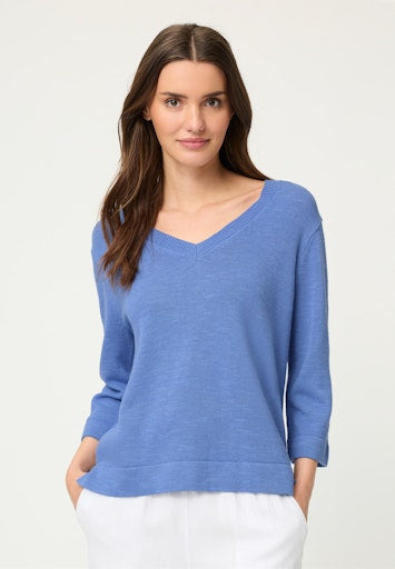 Olsen Blue V-Neck 3/4 Sleeve Relaxed Fit Sweater