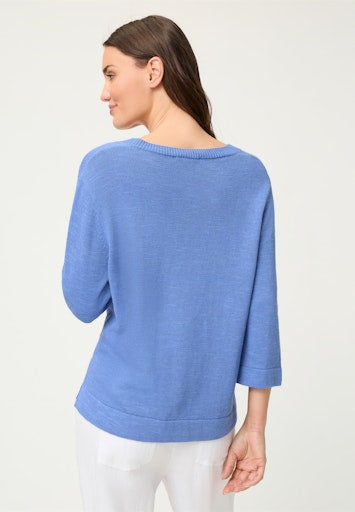 Olsen Blue V-Neck 3/4 Sleeve Relaxed Fit Sweater