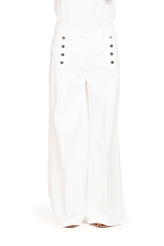 Diana Gallesi Off-White Wide-Leg Jeans with Gold Button Detailing P414R008688N